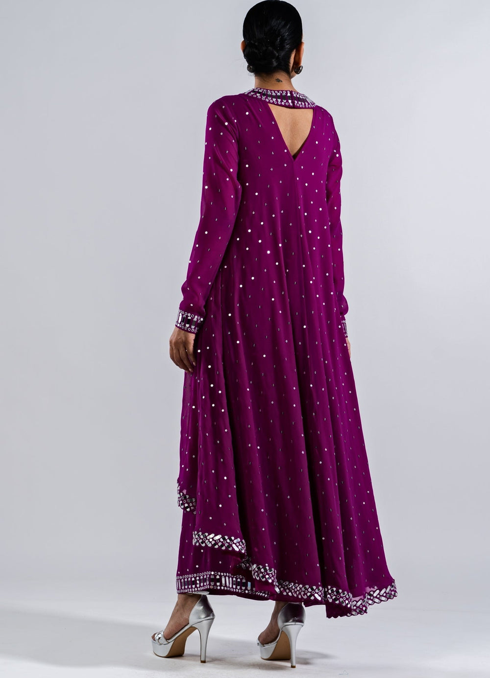 Pop Wine Asymetrical Kurta Set Vvani by Vani Vats - Fabilicious Fashion
