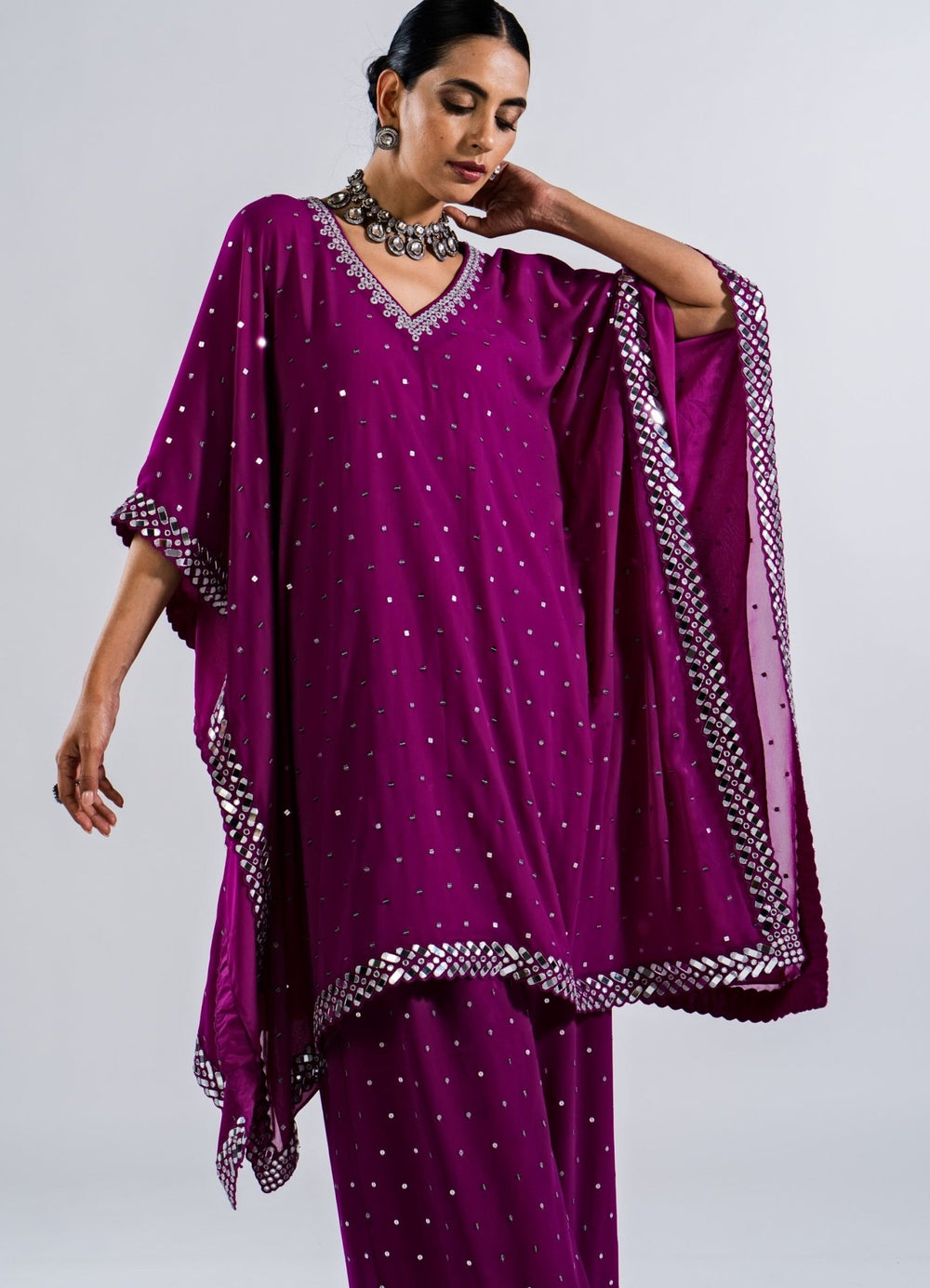 Pop Wine Kaftan Set Vvani by Vani Vats - Fabilicious Fashion