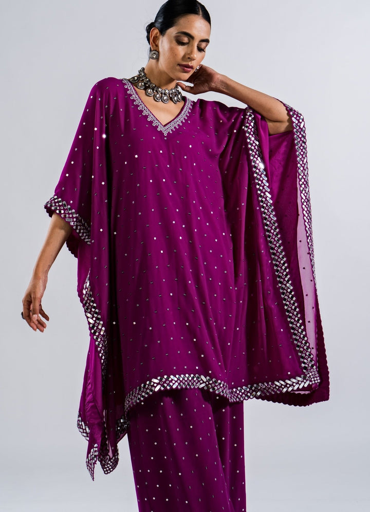 Pop Wine Kaftan Set Vvani by Vani Vats - Fabilicious Fashion