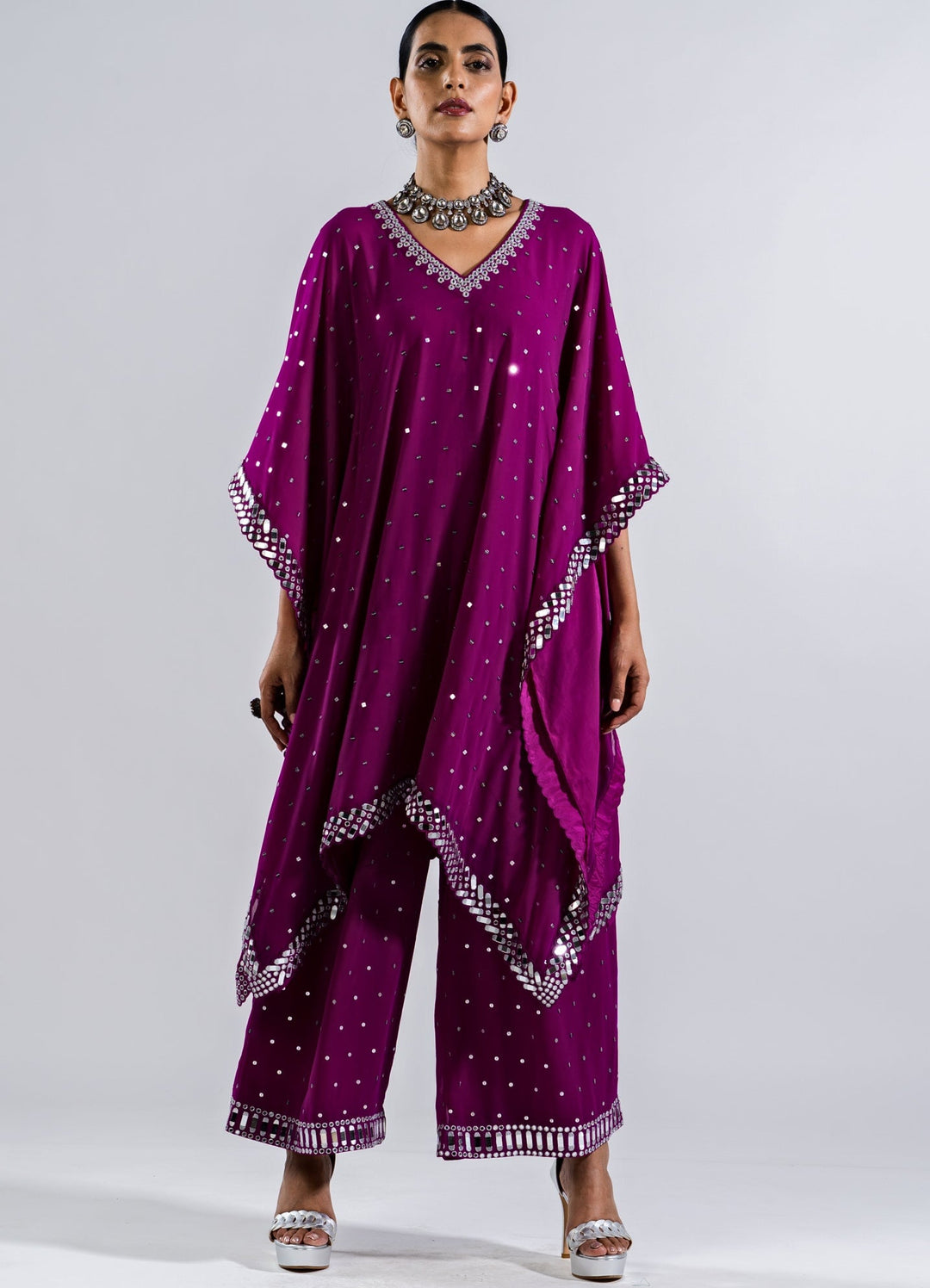 Pop Wine Kaftan Set Vvani by Vani Vats - Fabilicious Fashion