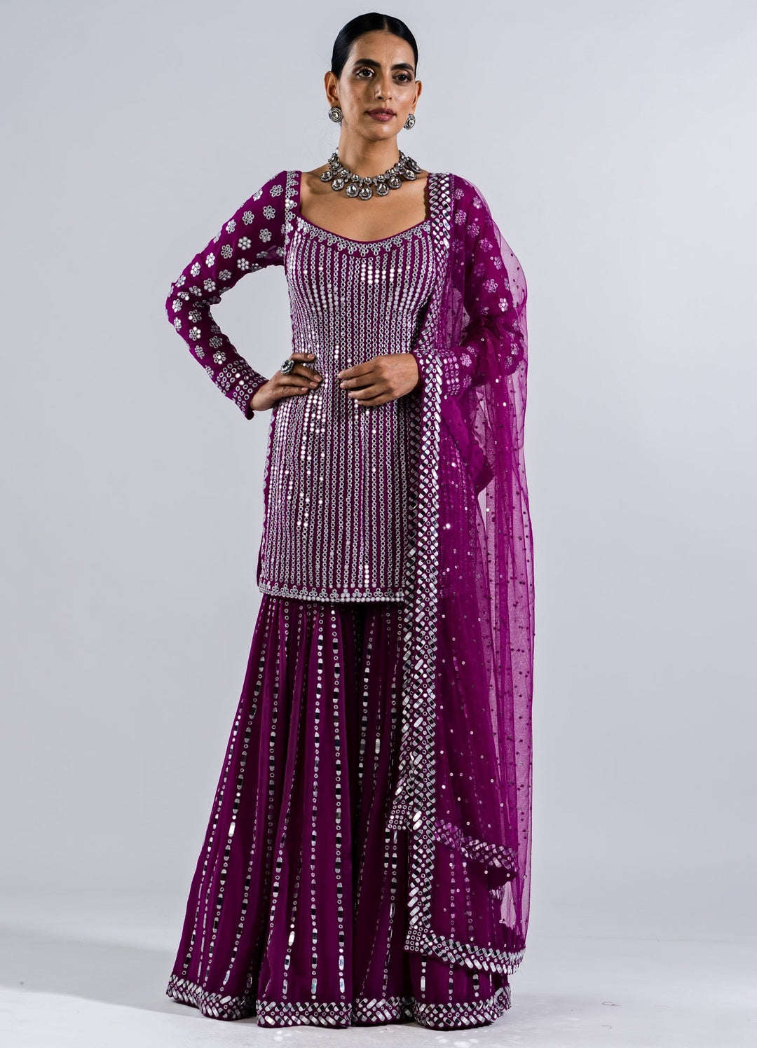 Pop Wine Sharara Set Vvani by Vani Vats - Fabilicious Fashion