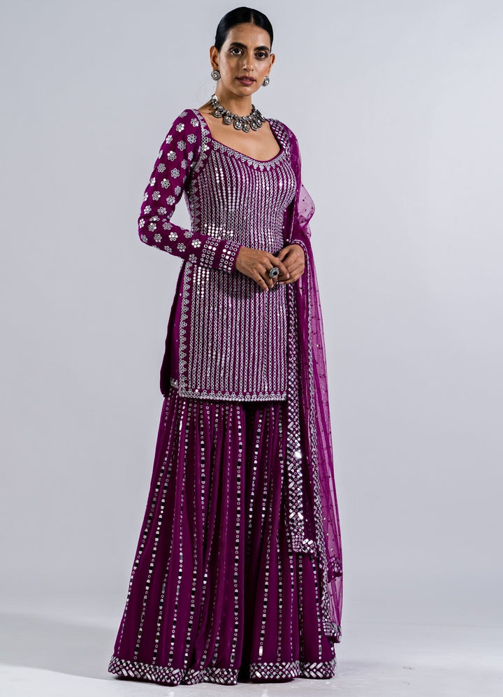Pop Wine Sharara Set Vvani by Vani Vats - Fabilicious Fashion