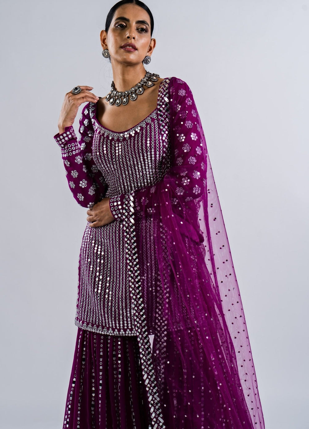 Pop Wine Sharara Set Vvani by Vani Vats - Fabilicious Fashion