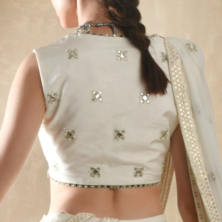 Porcelain White and Gold Lehenga Set Renee - Fabilicious Fashion