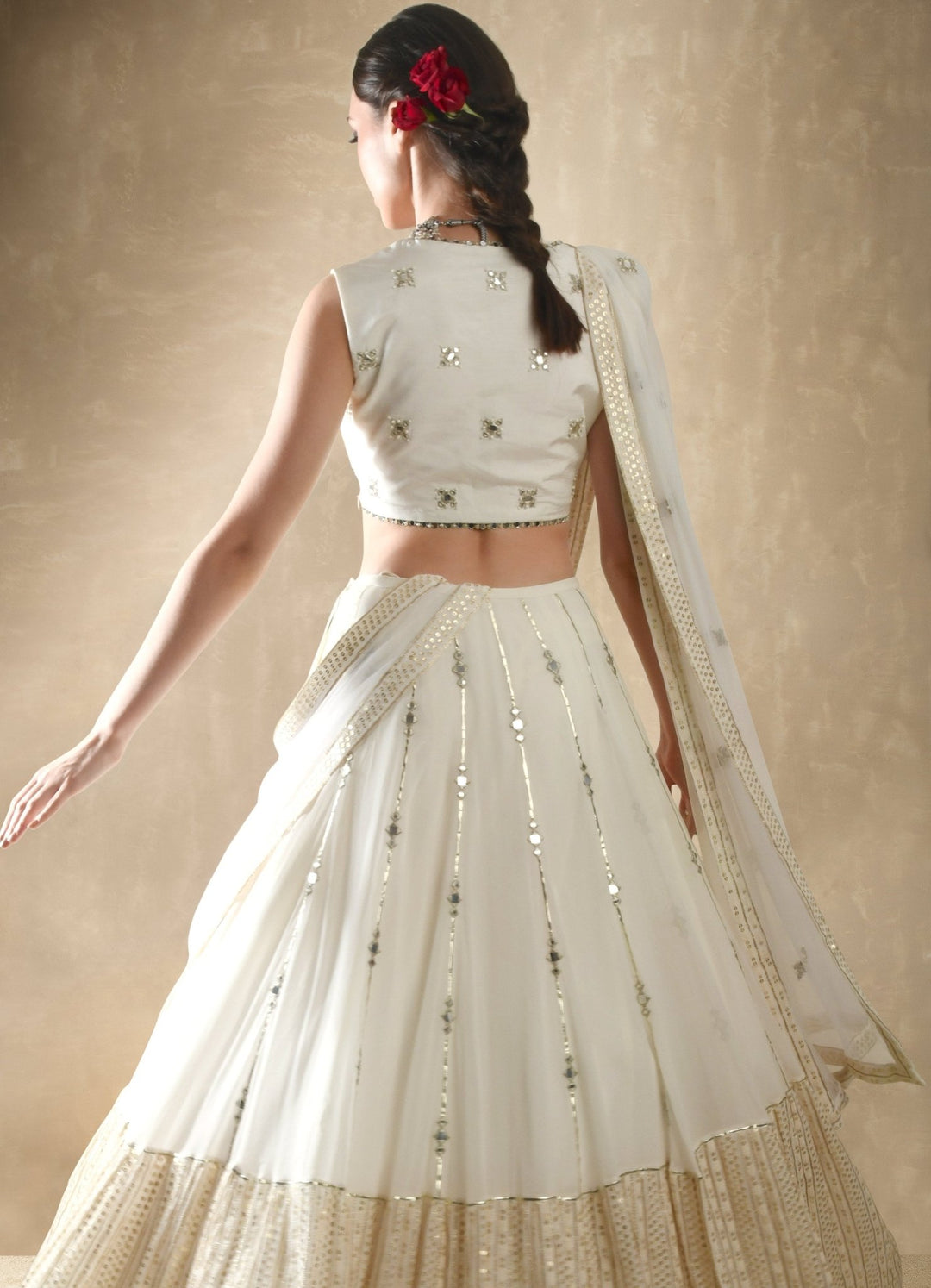 Porcelain White and Gold Lehenga Set Renee - Fabilicious Fashion