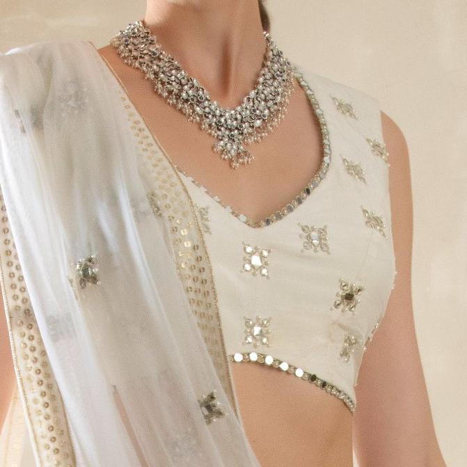 Porcelain White and Gold Lehenga Set Renee - Fabilicious Fashion