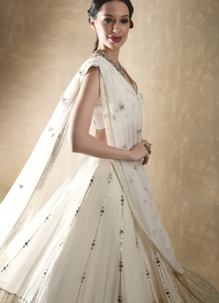Porcelain White and Gold Lehenga Set Renee - Fabilicious Fashion