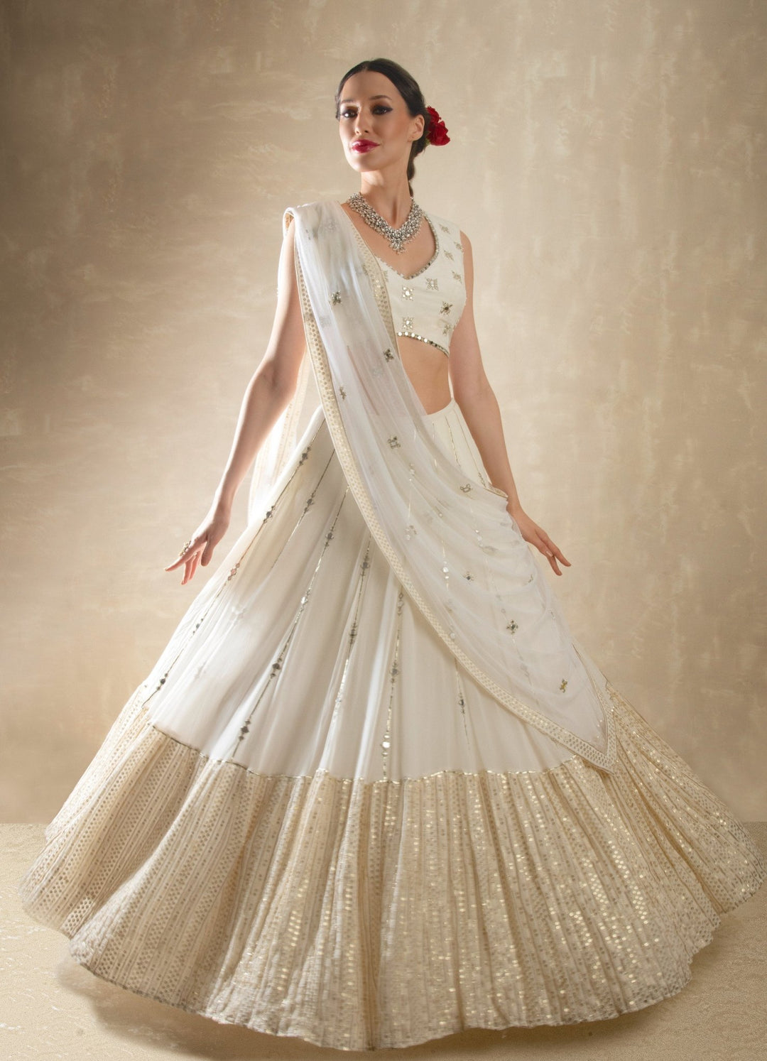 Porcelain White and Gold Lehenga Set Renee - Fabilicious Fashion