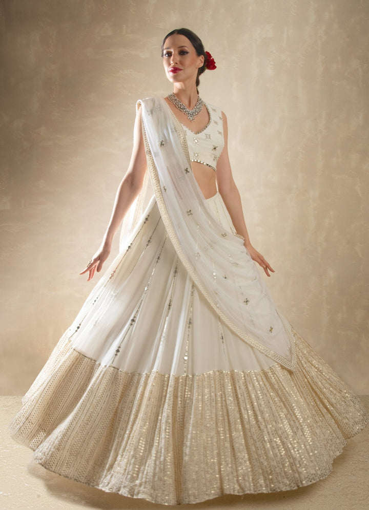Porcelain White and Gold Lehenga Set Renee - Fabilicious Fashion