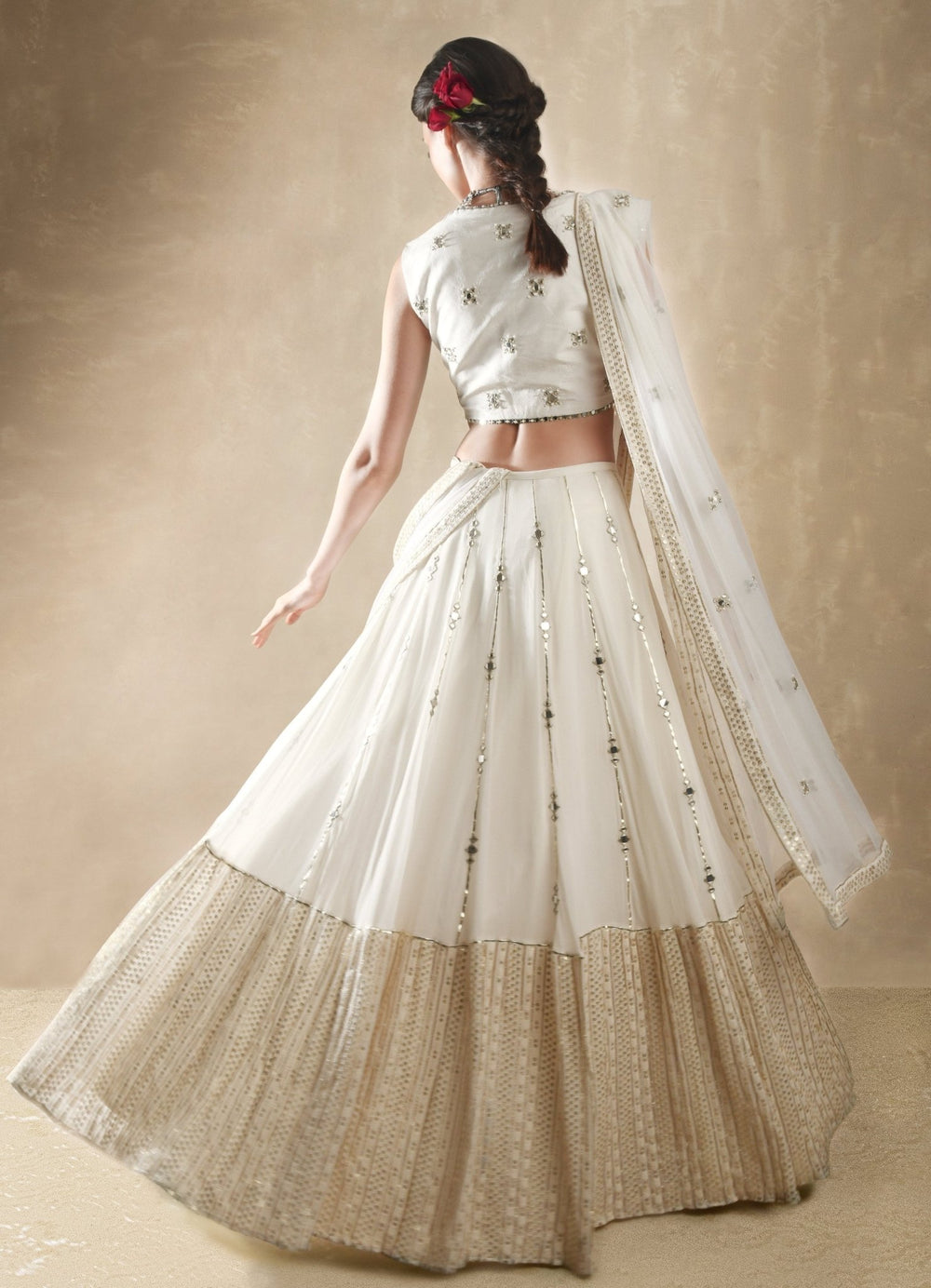 Porcelain White and Gold Lehenga Set Renee - Fabilicious Fashion