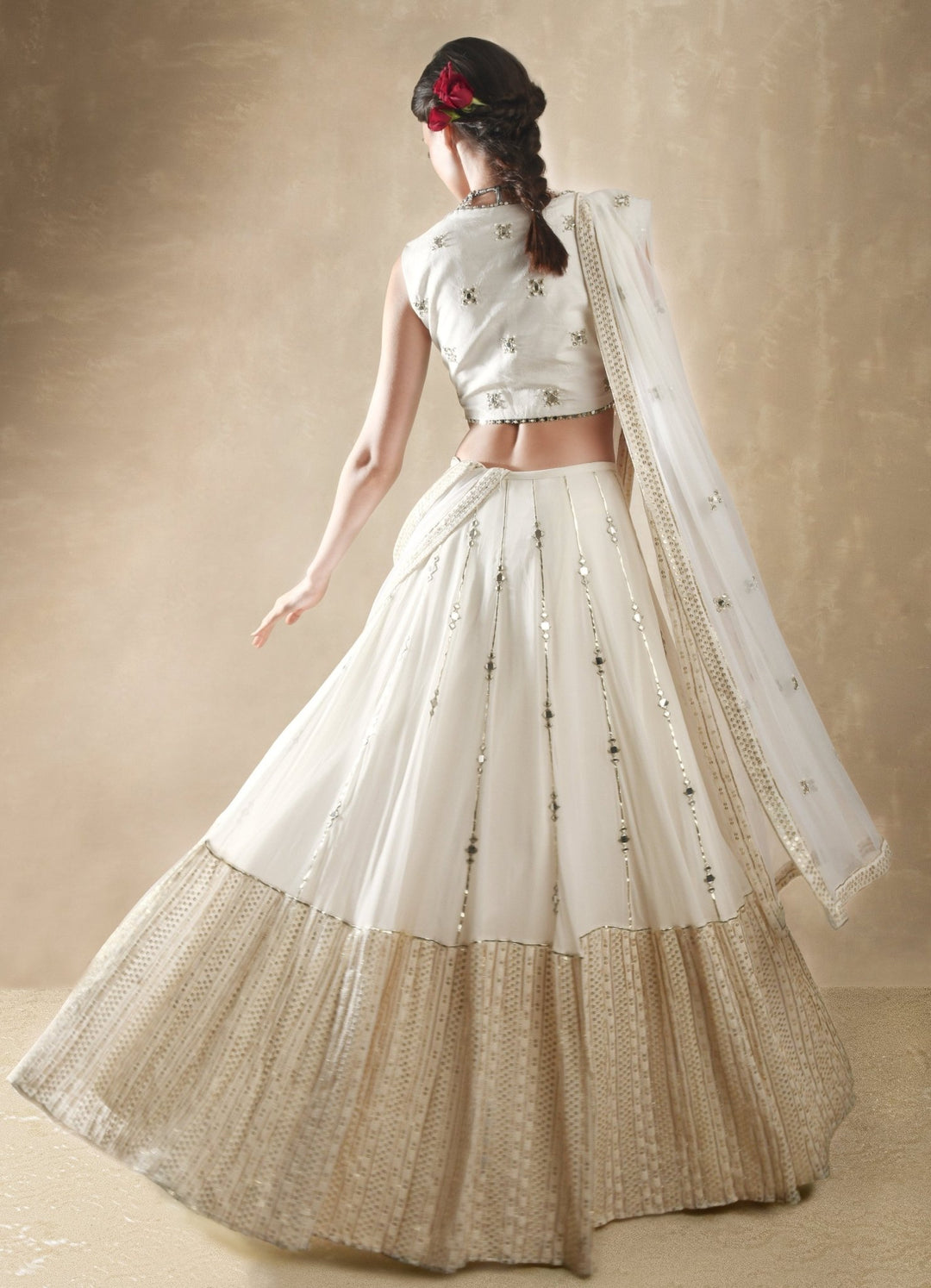 Porcelain White and Gold Lehenga Set Renee - Fabilicious Fashion