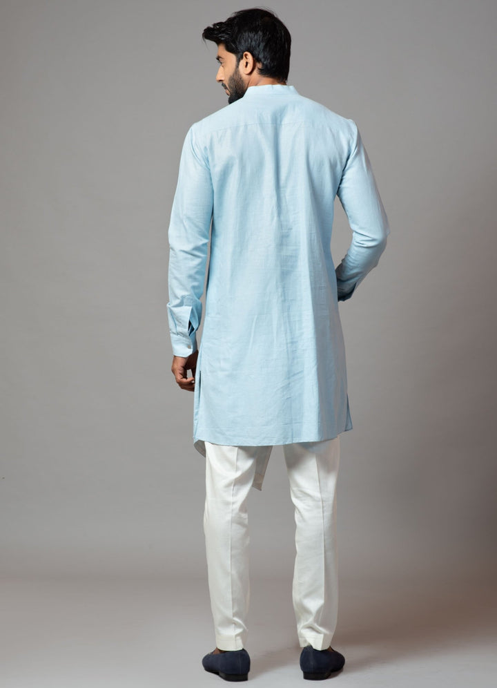 Powder Blue Asymmetrical Kurta And Pant Pajama Smriti - Fabilicious Fashion