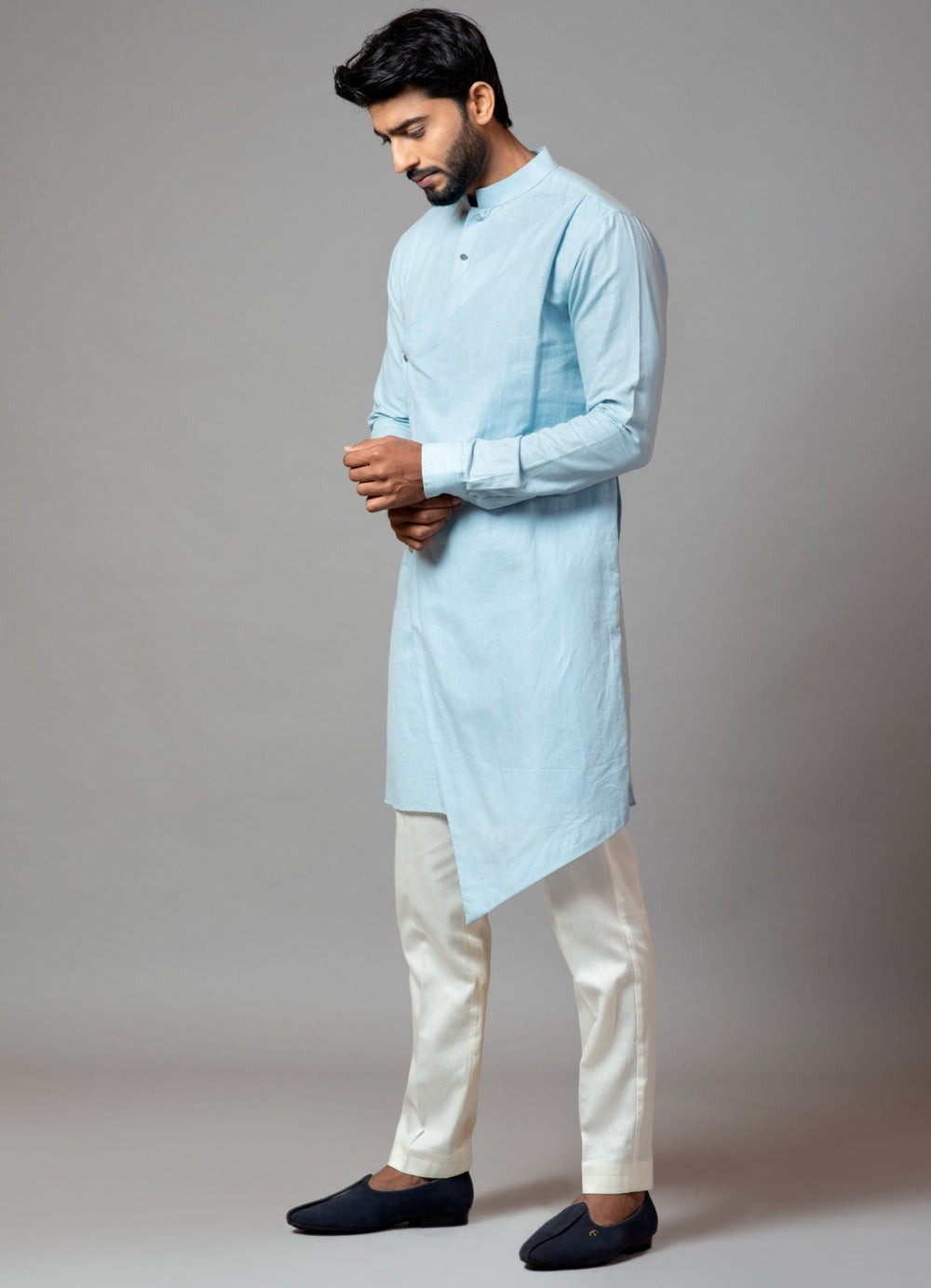 Powder Blue Asymmetrical Kurta And Pant Pajama Smriti - Fabilicious Fashion