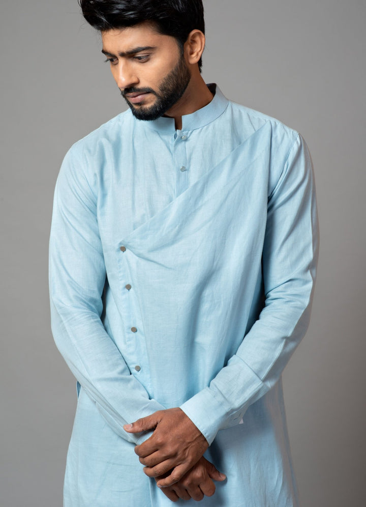 Powder Blue Asymmetrical Kurta And Pant Pajama Smriti - Fabilicious Fashion