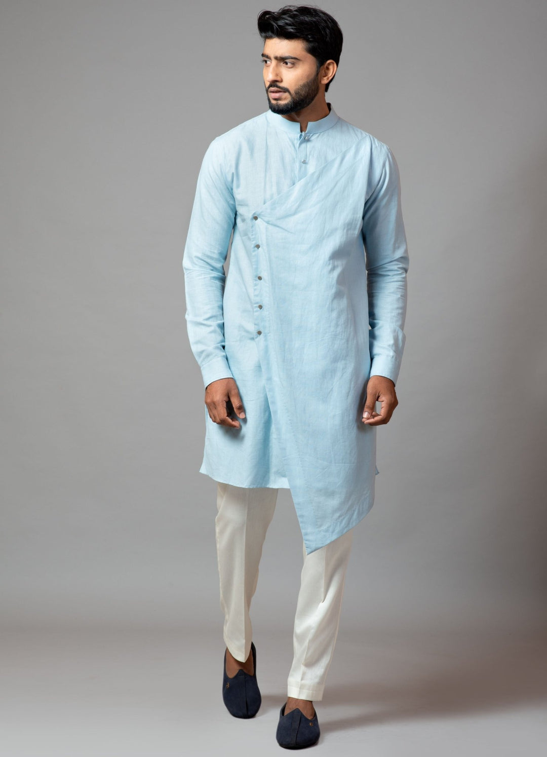 Powder Blue Asymmetrical Kurta And Pant Pajama Smriti - Fabilicious Fashion