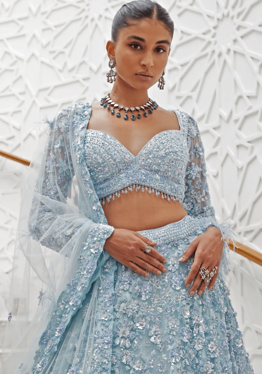 Powder Blue Bridal Lehenga Set Nitika Gujral - Fabilicious Fashion