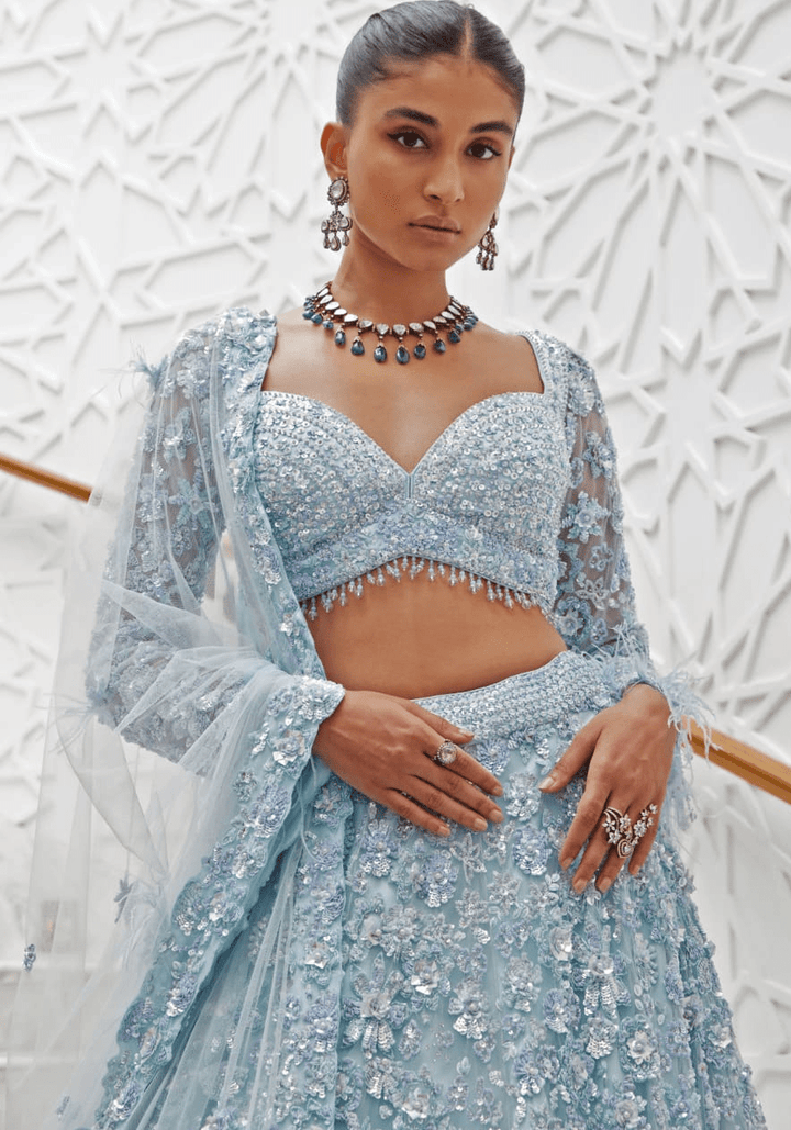 Powder Blue Bridal Lehenga Set Nitika Gujral - Fabilicious Fashion