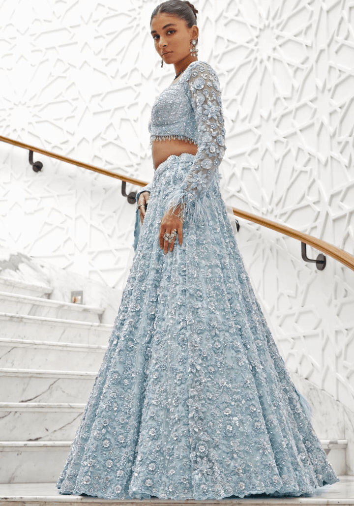 Powder Blue Bridal Lehenga Set Nitika Gujral - Fabilicious Fashion