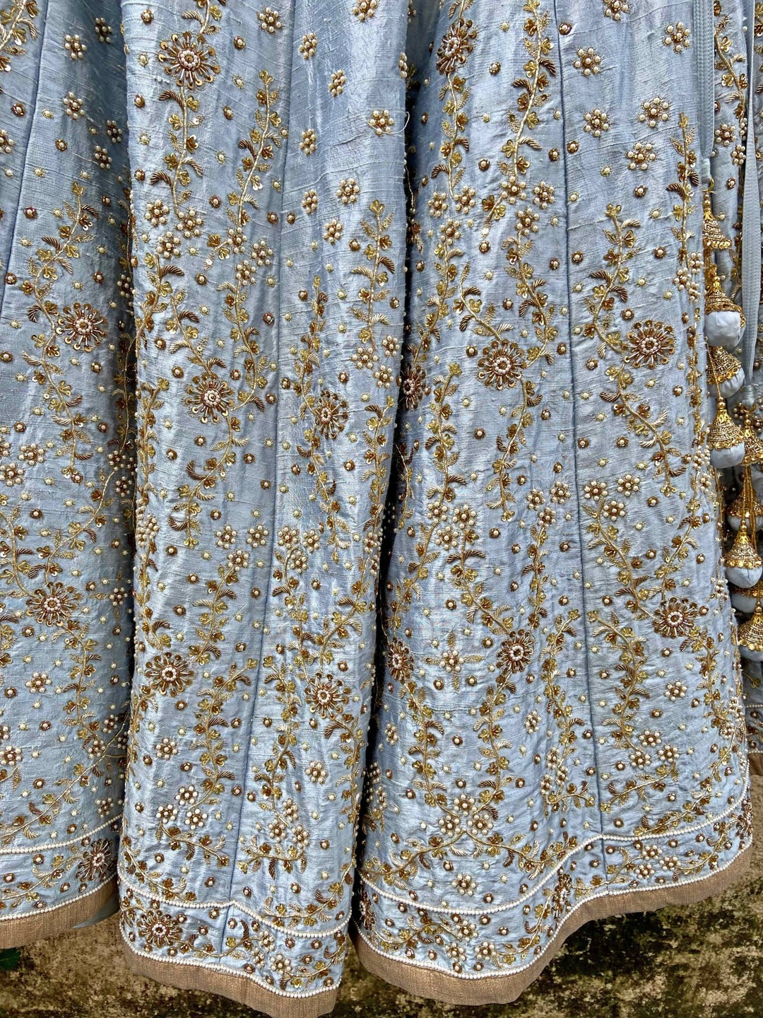 Powder Blue Bridal Raw Silk Lehenga Set Priti Sahni - Fabilicious Fashion