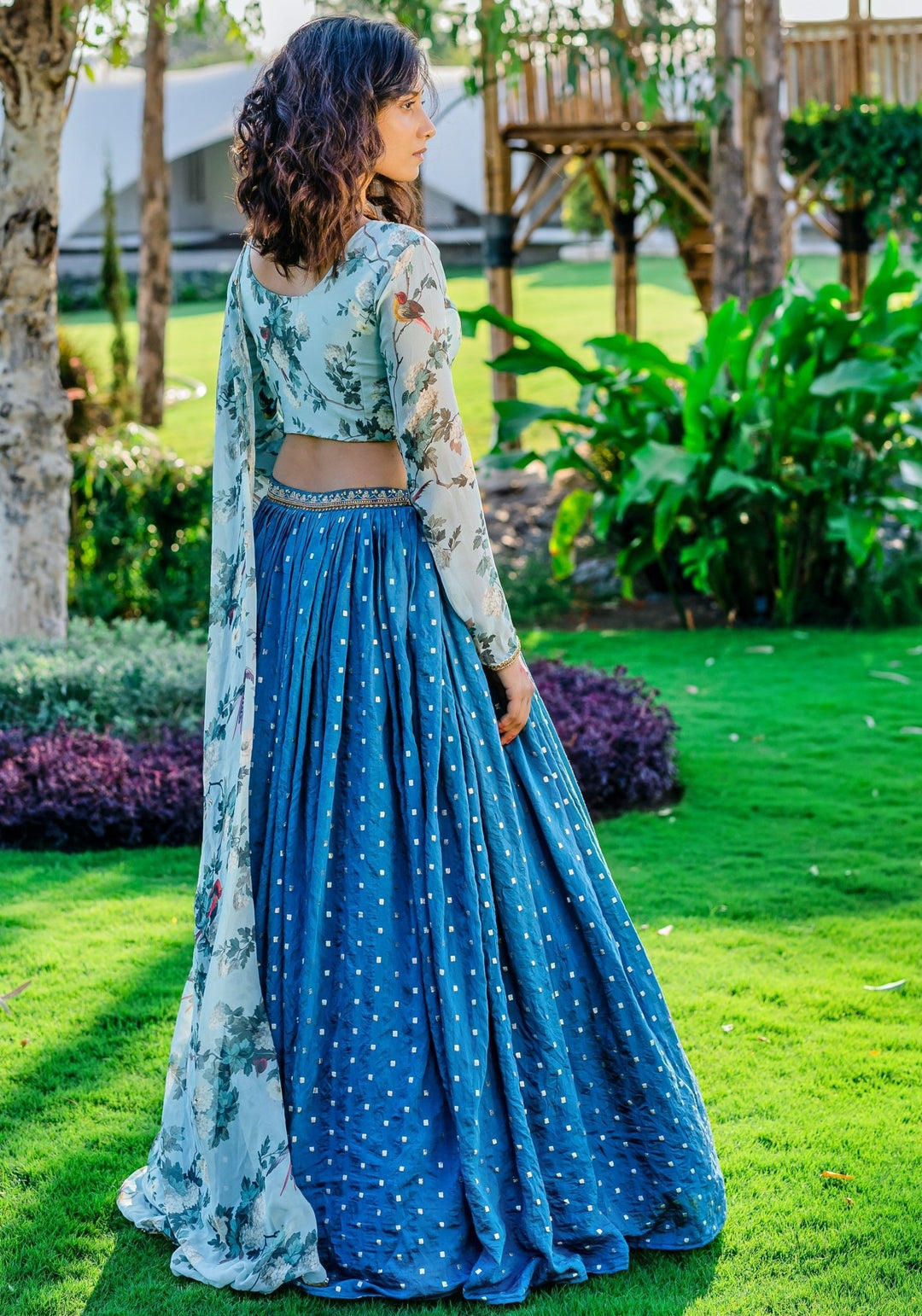 Powder Blue Chanderi Lehenga With Border Embellished Blouse And Dupatta Redpine - Fabilicious Fashion