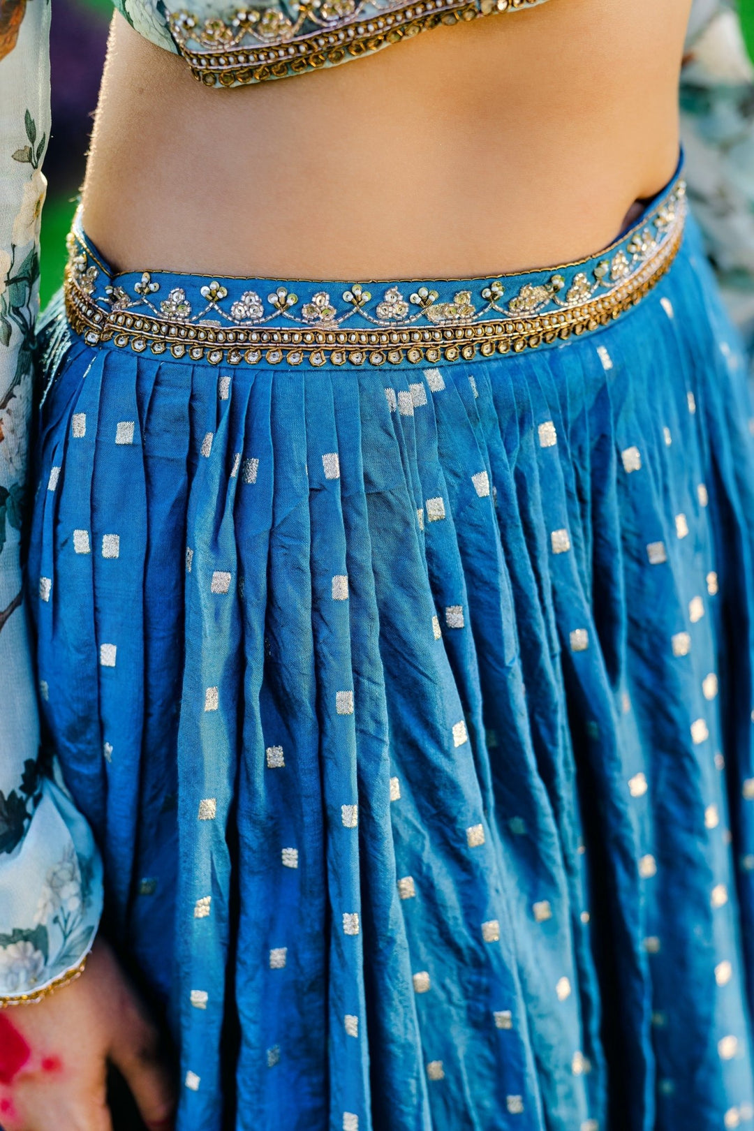 Powder Blue Chanderi Lehenga With Border Embellished Blouse And Dupatta Redpine - Fabilicious Fashion