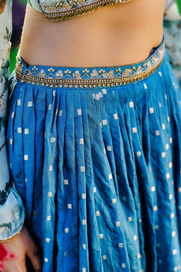 Powder Blue Chanderi Lehenga With Border Embellished Blouse And Dupatta Redpine - Fabilicious Fashion