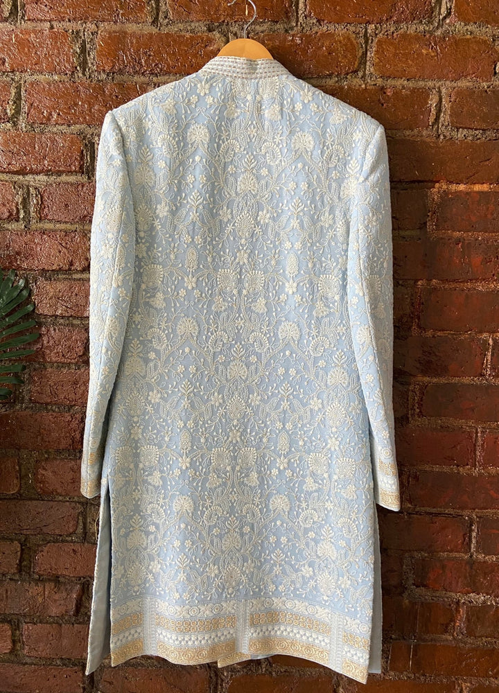 Powder Blue Embellished Silk Sherwani Set Priti Sahni - Men - Fabilicious Fashion