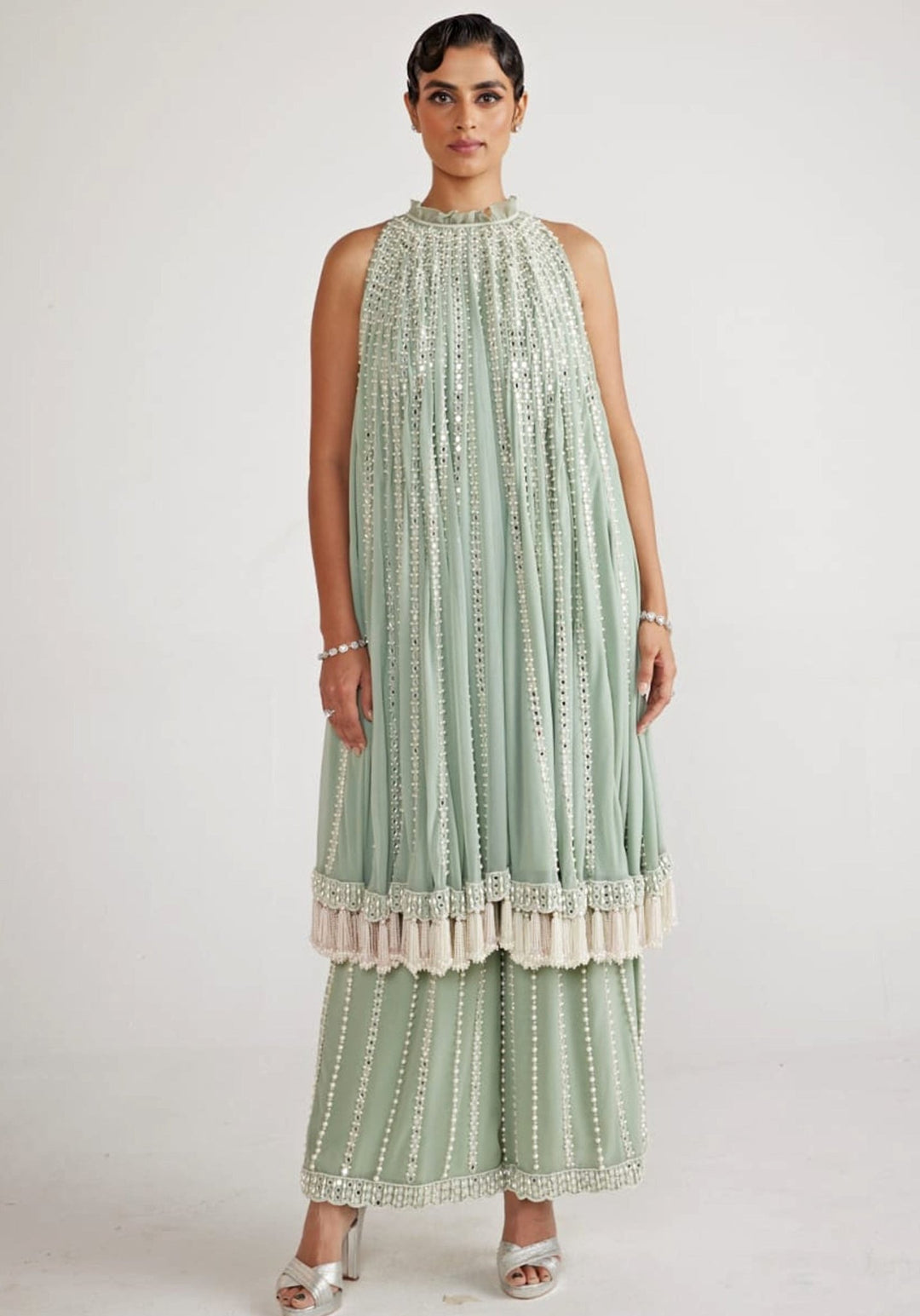 Powder Mint Green Chandelier Drop Kurta Set Vvani By Vani Vats - Fabilicious Fashion