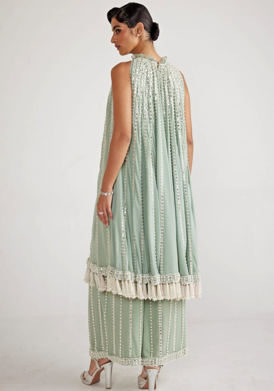 Powder Mint Green Chandelier Drop Kurta Set Vvani By Vani Vats - Fabilicious Fashion