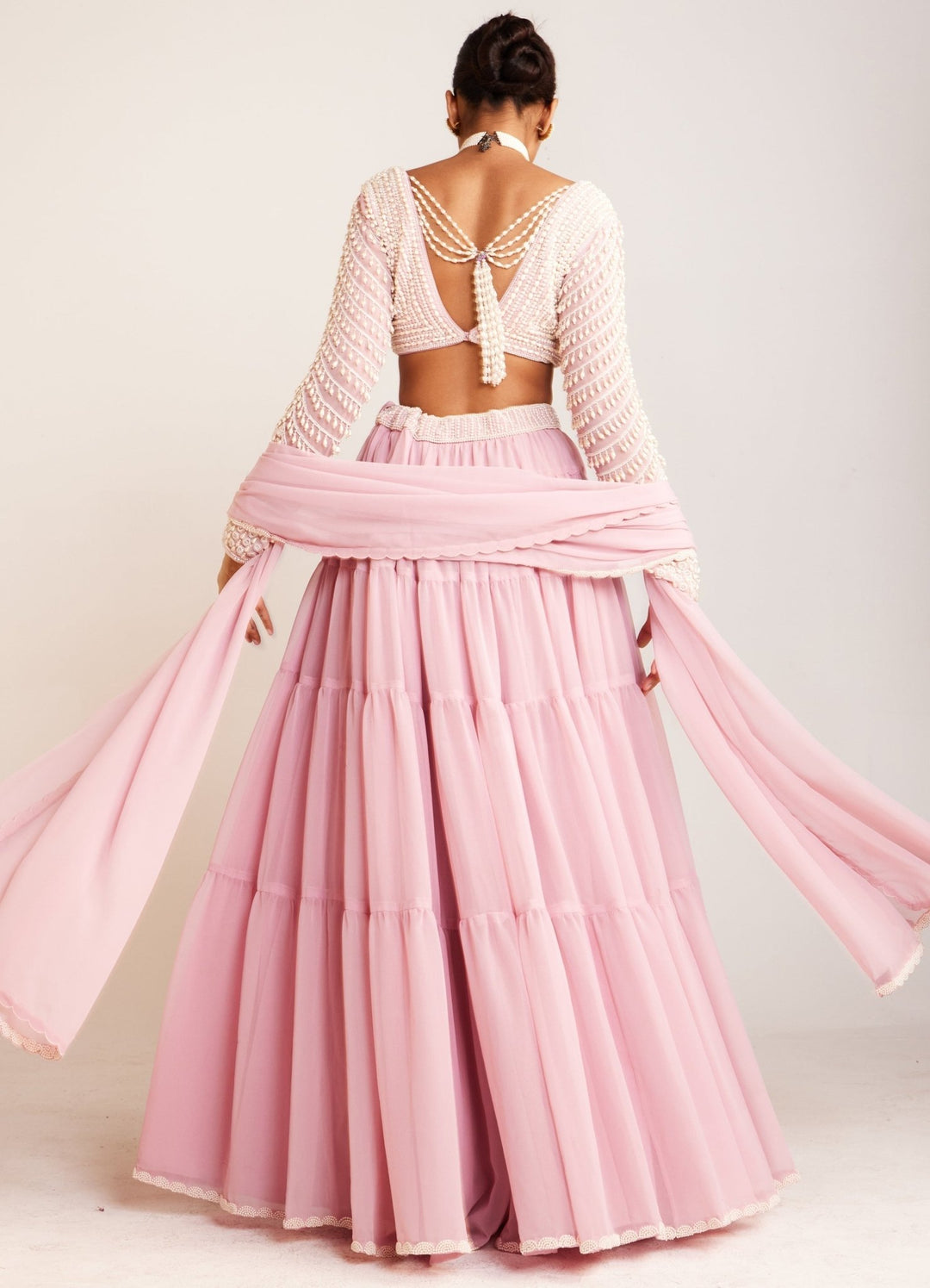 Powder Pink Sharara Set With Embellished Blouse and Dupatta Vvani By Vani Vats - Fabilicious Fashion