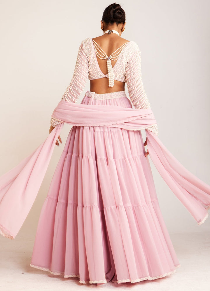 Powder Pink Sharara Set With Embellished Blouse and Dupatta Vvani By Vani Vats - Fabilicious Fashion