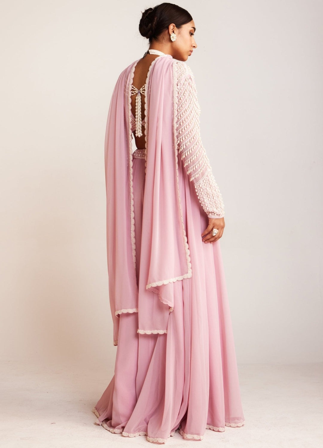 Powder Pink Sharara Set With Embellished Blouse and Dupatta Vvani By Vani Vats - Fabilicious Fashion