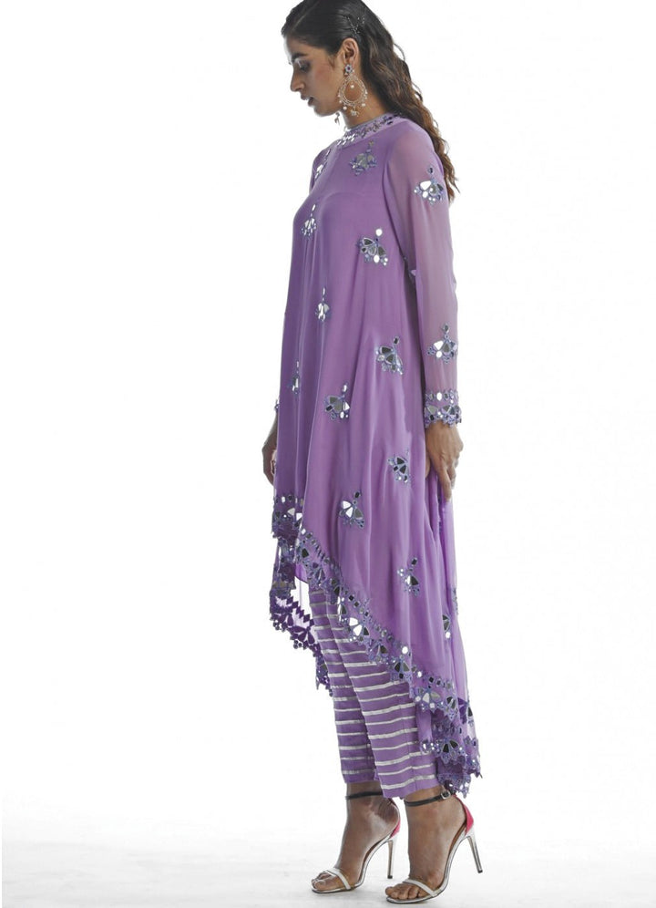 Purple Asymetrical Kurta Set Vvani by Vani Vats - Fabilicious Fashion