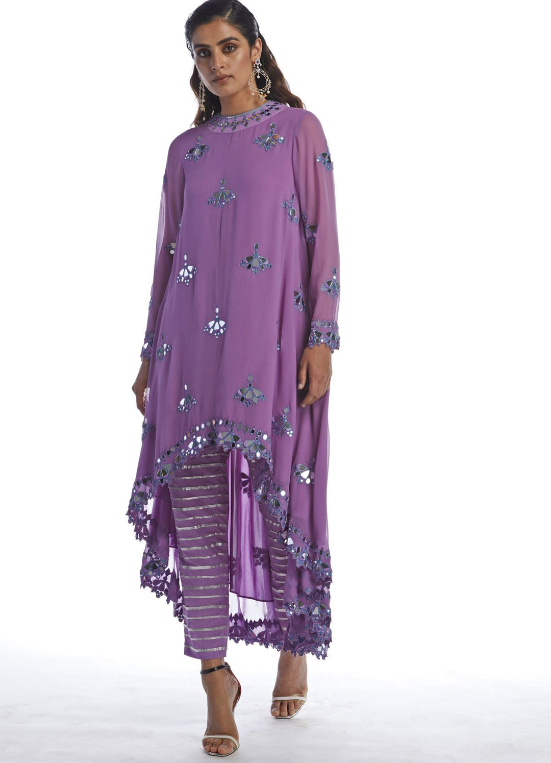 Purple Asymetrical Kurta Set Vvani by Vani Vats - Fabilicious Fashion
