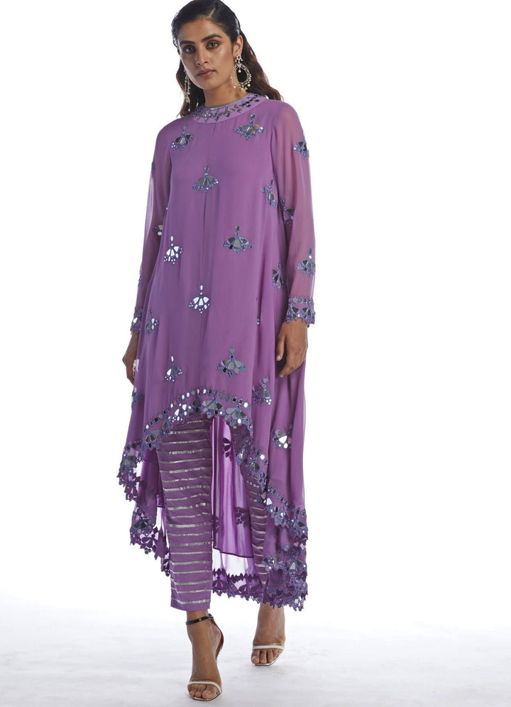 Purple Asymetrical Kurta Set Vvani by Vani Vats - Fabilicious Fashion