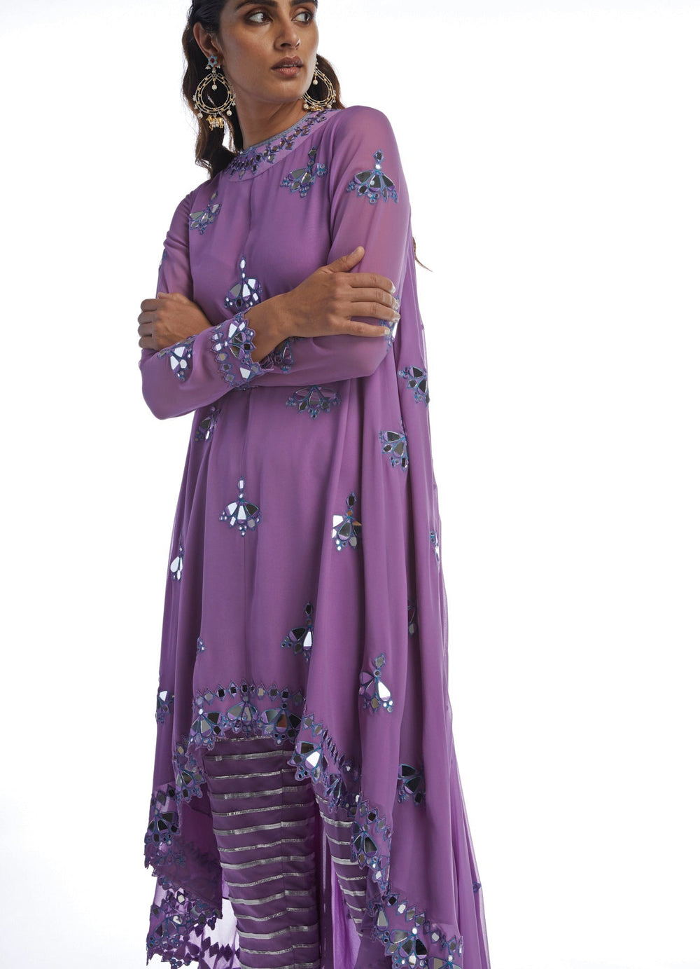 Purple Asymetrical Kurta Set Vvani by Vani Vats - Fabilicious Fashion