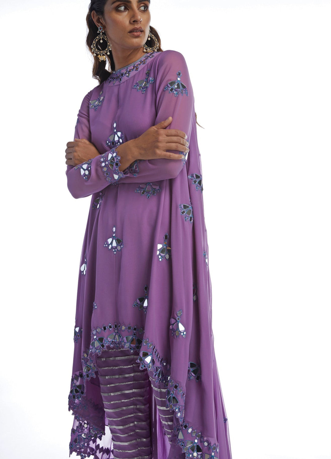 Purple Asymetrical Kurta Set Vvani by Vani Vats - Fabilicious Fashion