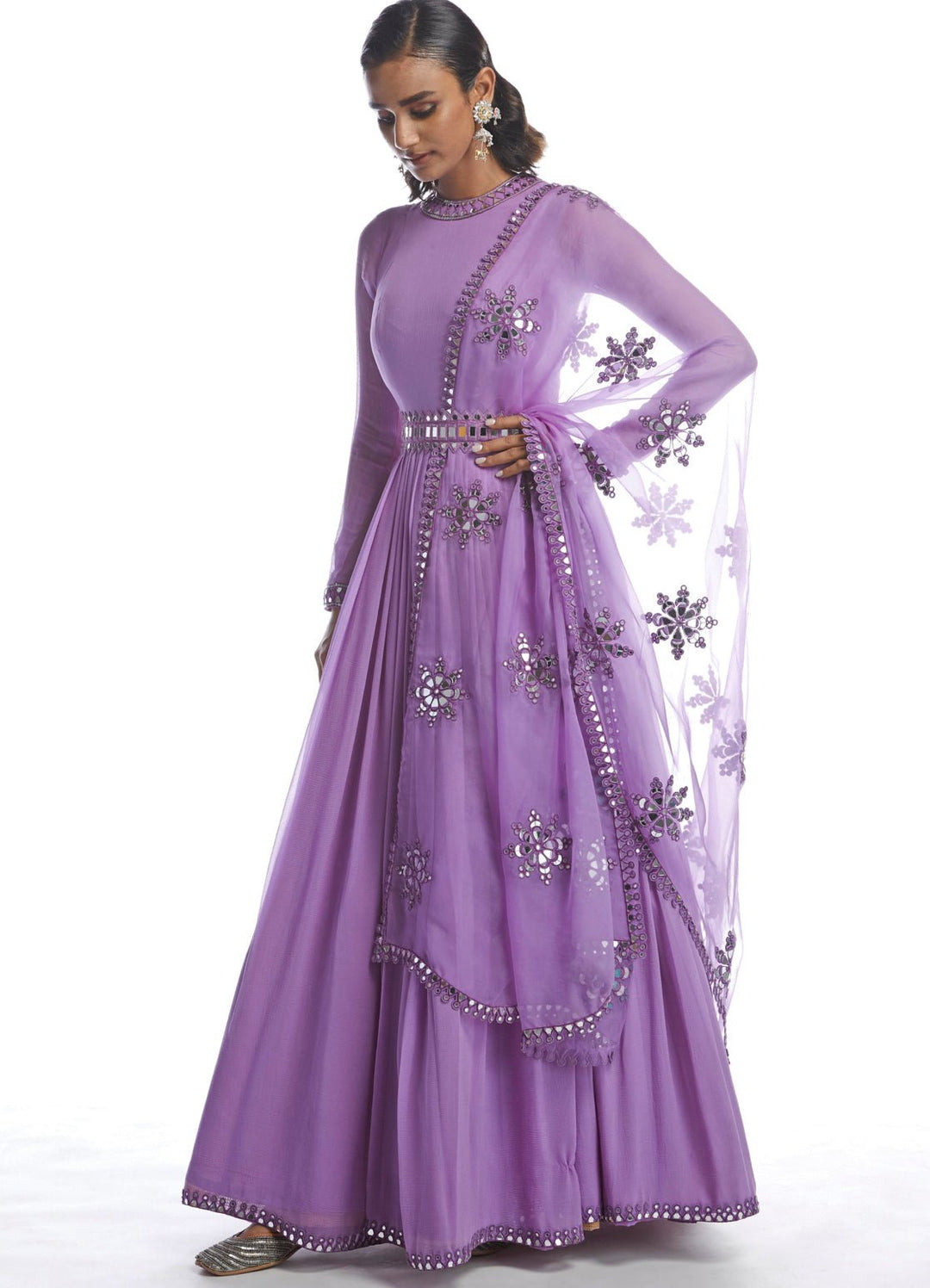 Purple Chiffon Anarkali Set Vvani by Vani Vats - Fabilicious Fashion