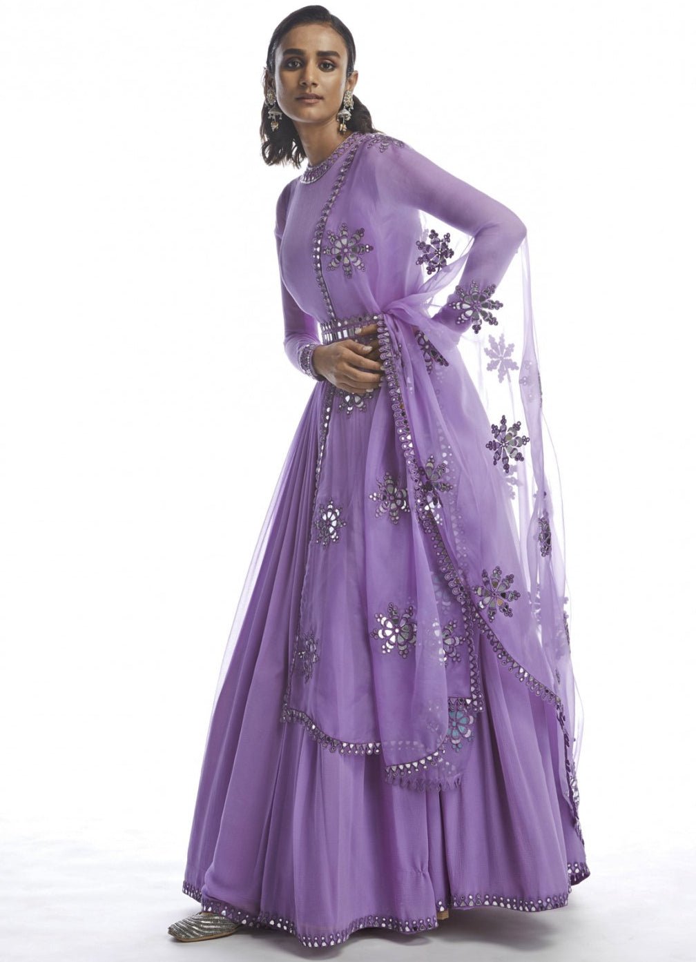 Purple Chiffon Anarkali Set Vvani by Vani Vats - Fabilicious Fashion