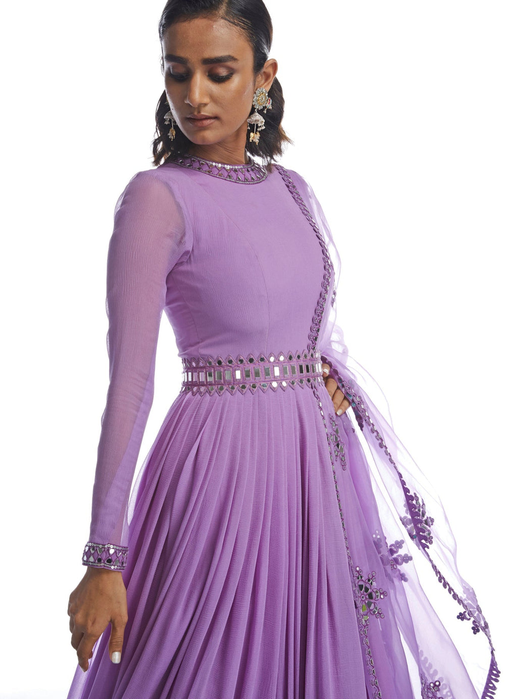 Purple Chiffon Anarkali Set Vvani by Vani Vats - Fabilicious Fashion