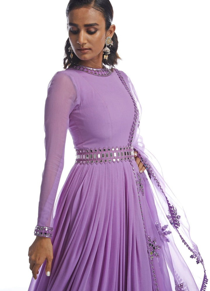 Purple Chiffon Anarkali Set Vvani by Vani Vats - Fabilicious Fashion