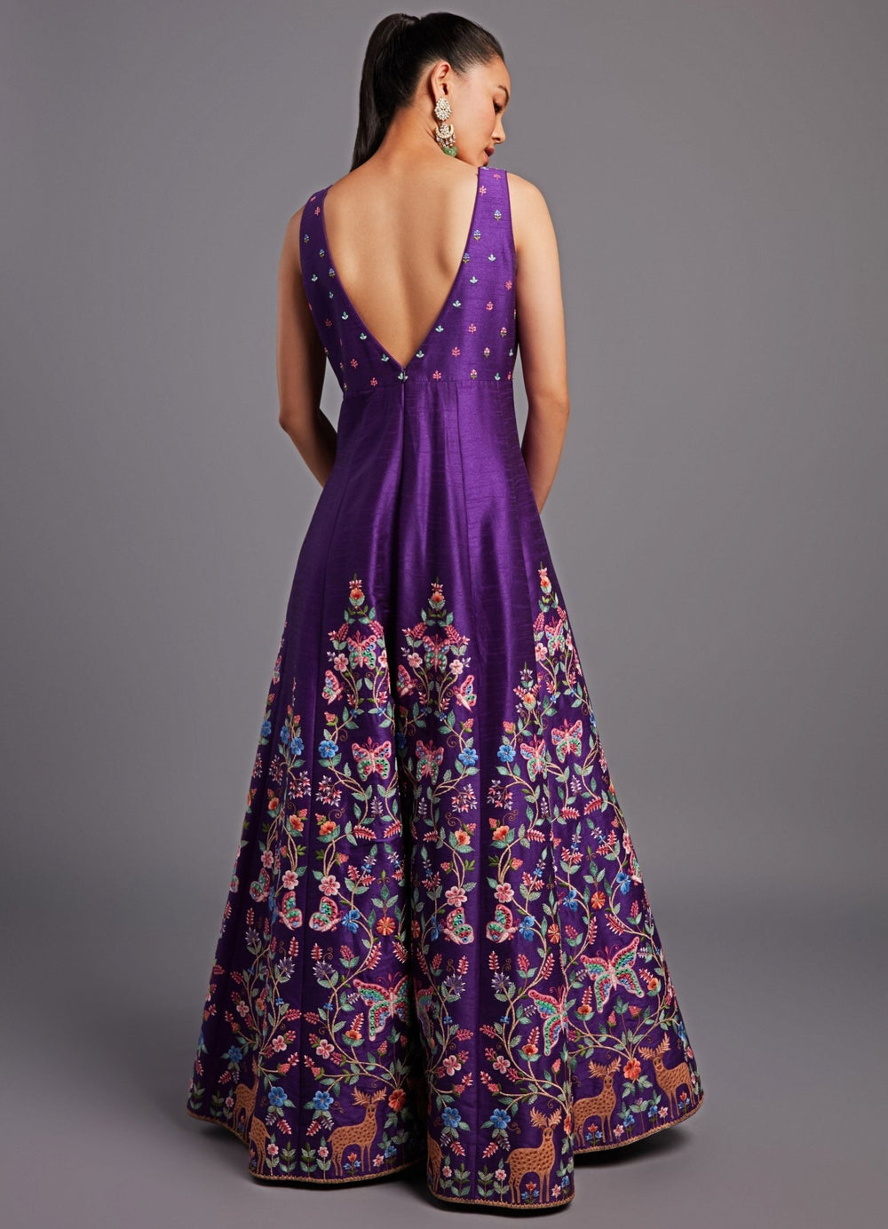 Purple Dupion Silk Embroidered Jumpsuit Chamee n Palak - Fabilicious Fashion