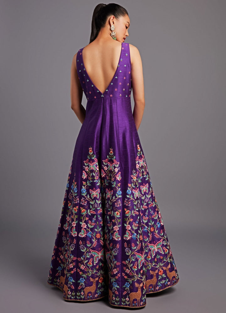 Purple Dupion Silk Embroidered Jumpsuit Chamee n Palak - Fabilicious Fashion