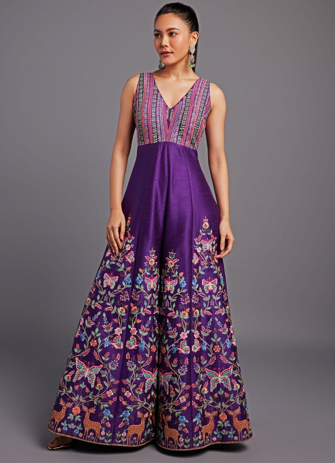 Purple Dupion Silk Embroidered Jumpsuit Chamee n Palak - Fabilicious Fashion