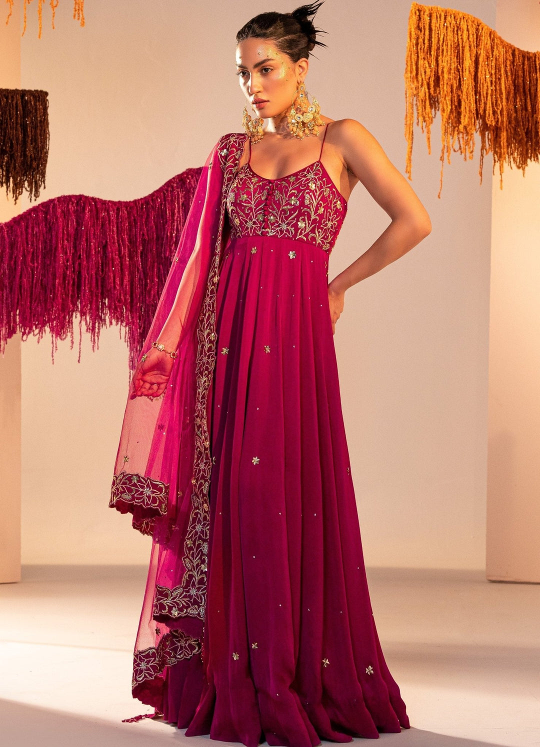Purple Embroidered Anarkali With Patched Embroidered Dupatta Set Silky Bindra - Fabilicious Fashion