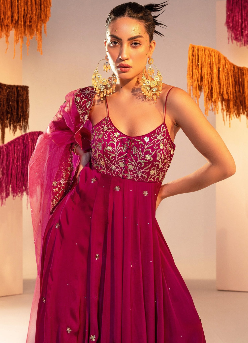 Purple Embroidered Anarkali With Patched Embroidered Dupatta Set Silky Bindra - Fabilicious Fashion