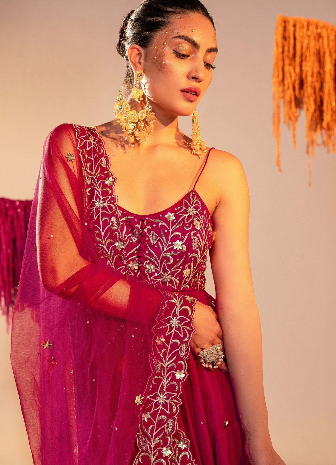 Purple Embroidered Anarkali With Patched Embroidered Dupatta Set Silky Bindra - Fabilicious Fashion