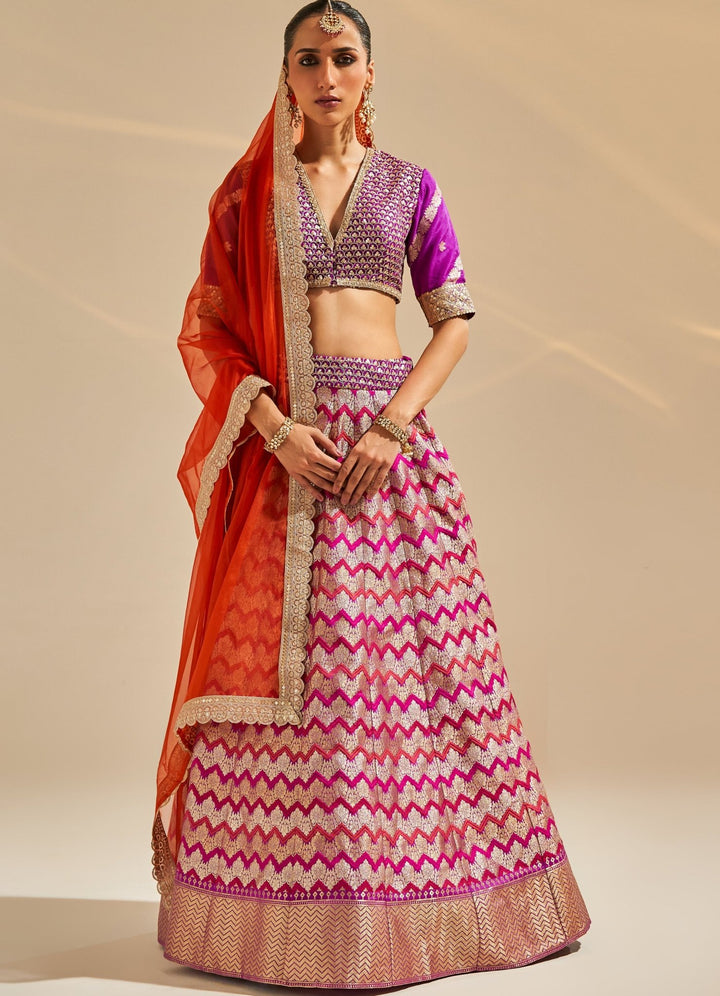 Purple Embroidered Banarsi Silk Lehenga Set Studio Iris - Fabilicious Fashion