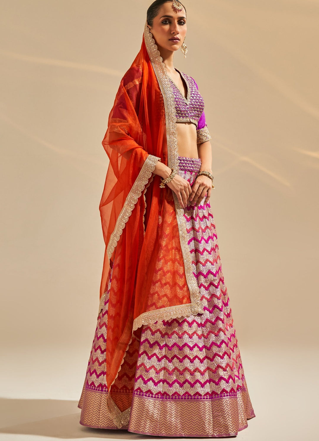 Purple Embroidered Banarsi Silk Lehenga Set Studio Iris - Fabilicious Fashion