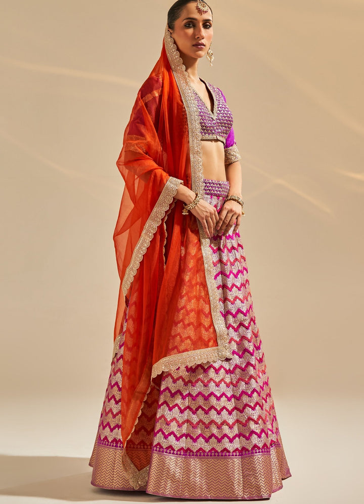 Purple Embroidered Banarsi Silk Lehenga Set Studio Iris - Fabilicious Fashion